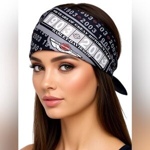 Harley‑Davidson Bandana and Silver Sparkle Hair-Tie 2 For 1